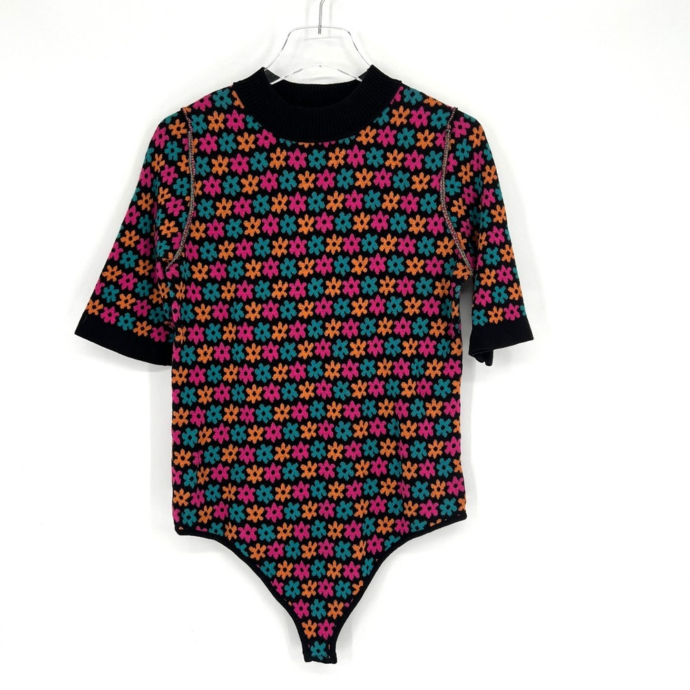 Free People Intimately Bodysuit‎ Womens L Floral Retro Colorful 70s Knit Hippie